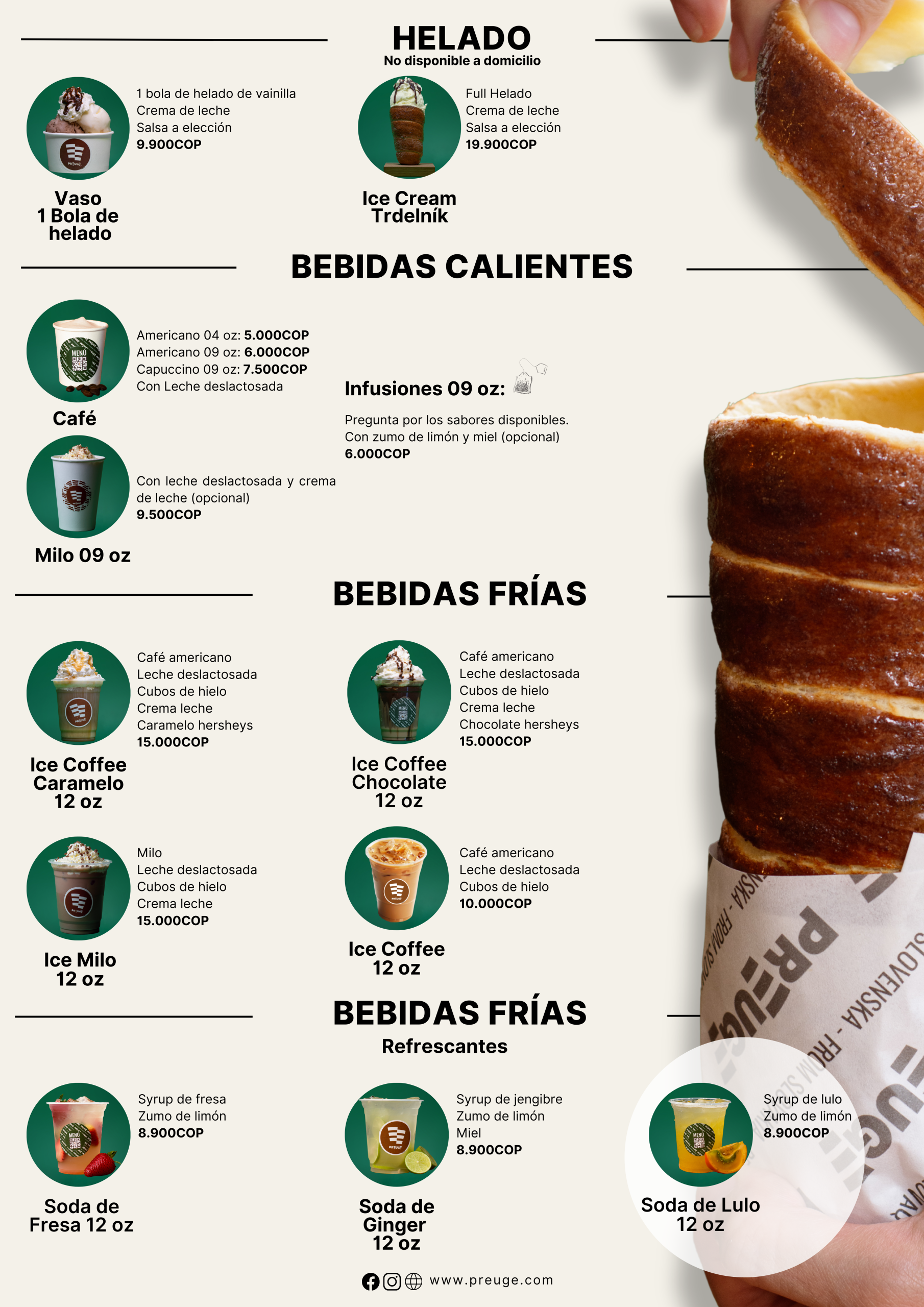 Menu de Trdelniks Helado y cafe
